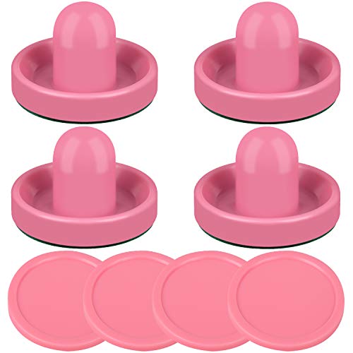 ONE250 Air Hockey Pushers and Red Air Hockey Pucks, Goal Handles Paddles Replacement Accessories for Game Tables (4 Striker, 4 Puck Pack) - color: Pink & Pink
