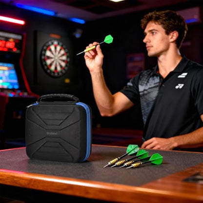 Boobowl Hard Dart Case for Steel and Soft Tip Darts, Holds 12 Darts | Hard EVA Case With 12 Dart Slots, 6 Mesh Pockets And Zipper Storage For Flights, Tips And Shafts; Case Only - Blue - size: Holds for 12 pcs Blue