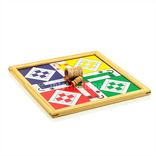Pine Wood Wooden Handmade Handcrafted 2 in 1 Ludo Magnetic Snakes and Ladders Travel Board Game Full Adults & Family Fun Game