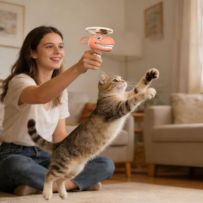 Disc Flying Toy, Fun Dinosaur Design, 11.5x3.5x12cm, Cat Toy Launcher, Cat Fetch and Hunt Toys, Easy to Use, for Yard, Garden, Balcony, Terrace Fun - color: Pink