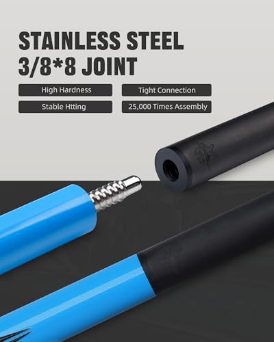 CRICAL Carbon Fiber Pool Cue Stick - 58" Low Deflection Professional Pool Cue with Pro Taper Shaft, 3D Anti-Slip Wrapless Grip, 12.5mm Tip & 3/8x8 Joint Billiard Stick for Enhanced Control & Accuracy - color: CL-PD-Set Blue