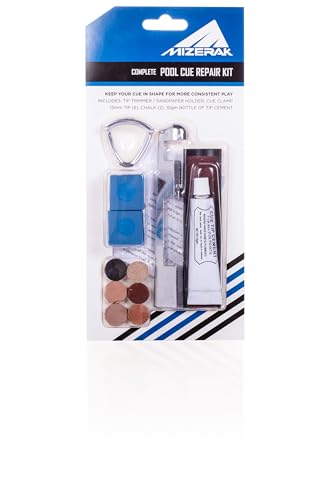 Mizerak Pool Cue Tip Repair Kit – Billiards Kit with Replacement Tips, Cement, Clamp, Chalk & Shaping Tools – Complete Cue Maintenance Set