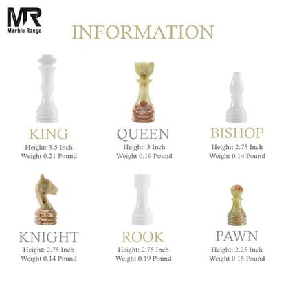 Marble Chess Set 15" Inches White and Green with Storage Box and 2 Extra Queen Handmade Classic Board Games for Adults, Luxury Marble Chess Board & Chess Pieces for Gifts - color: W/Greenonyx