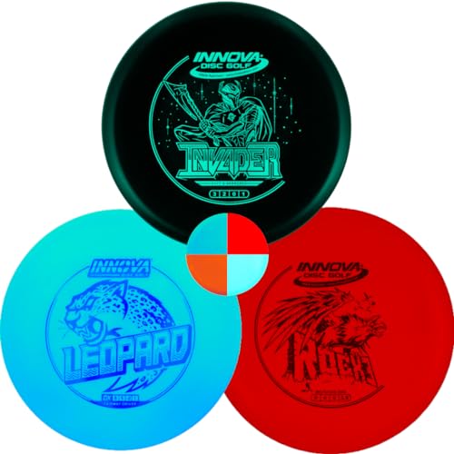 Innova Disc Golf DX 3 Disc Set | Driver, Midrange, Putter | Leopard3, RocX3, Invader + G3T Blank top mini
