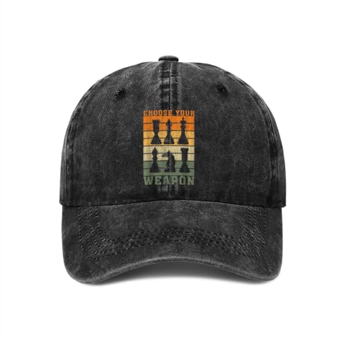 Choose Your Weapon Retro Chess Master Pieces Game Club Humor Baseball Caps,Fishing Hat Trucker Cap Adjustable Sun Peak Hats - color: Black 0