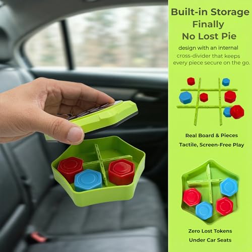5-in-1 Electronic Tic Tac Toe Game for Kids - Rechargeable & Silent | Handheld Brain Teaser with Physical Board & Storage, Screen Free Travel Game for Car Ride Airplane, Gift for Teens Adults