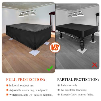 【2025 Upgraded Fabric】Saking 6/7/8/9 Ft Pool Table Cover Waterproof, Heavy Duty Billiard Table Cover Indoor & Outdoor, 89" L x 46" W x 32" H, (7 Feet, Black)