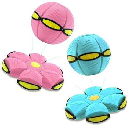 Magic Metaball, Magic Bouncing Ball, 2PCS Magic Flying Saucer Interactive Pop-Up Transform Toy, Family Interaction Pink & Light Blue Bouncy Ball, Delay Frisbee Flying Disc Toy with 6 Light - color: Pink & Light Blue
