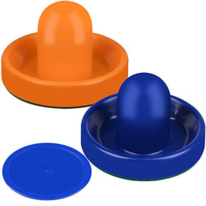 ONE250 Air Hockey Pushers and Red Air Hockey Pucks, Goal Handles Paddles Replacement Accessories for Game Tables (4 Striker, 4 Puck Pack) - color: Orange & Blue