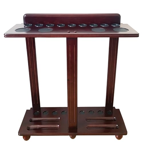 Premium Solid Hardwood Pool Cue Stick Holder Floor Standing - Wooden Billiard Rack forTen Cues and Full Table Accessories, Elegant Durable Storage for Game Room - color: Mahogany