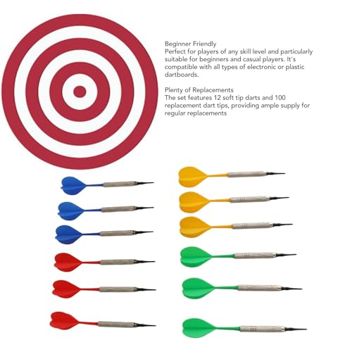 Professional Darts, Beginner Friendly 4 Colors Soft Tip Darts Plastic with 100PCS Tips for Electronic Dartboard