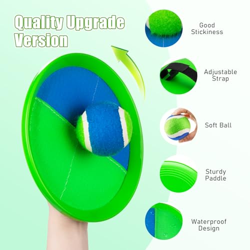 Toss and Catch Ball Game Set, 4 Paddles and 4 Balls Outdoor Paddle Catch Game for Kids, Backyard Beach Pool Yard Toy, Summer Birthday Gift for Boys Girls Ages 4-12 - color: Green Blue