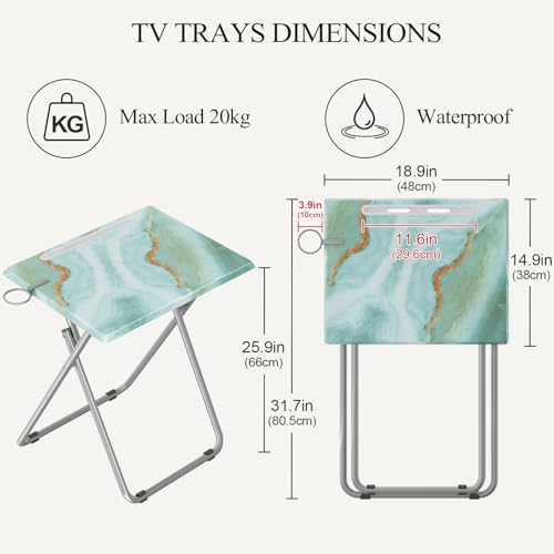 TV Trays Table Set of 2 Portable Folding TV Tray Table TV Dinner Tray with Sturdy MDF, Small Folding Tables with Phone & Tablet Slot, No Assembly Required, 15 x 18.9 x 25.6 in (Sea Blue Marble, 2Pcs) - color: Sea Blue, size: 2PCS
