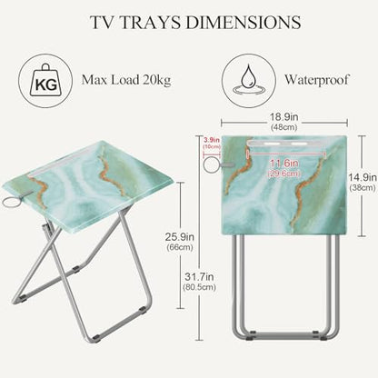 TV Trays Table Set of 2 Portable Folding TV Tray Table TV Dinner Tray with Sturdy MDF, Small Folding Tables with Phone & Tablet Slot, No Assembly Required, 15 x 18.9 x 25.6 in (Sea Blue Marble, 2Pcs) - color: Sea Blue, size: 2PCS