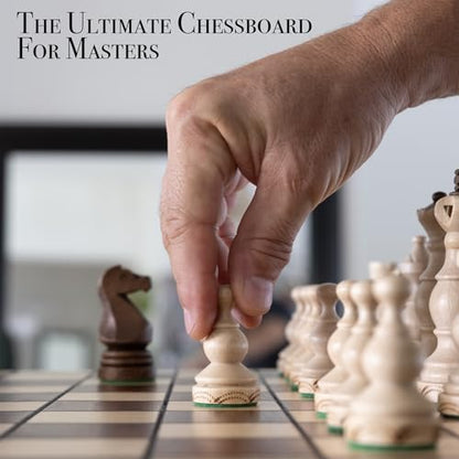 Wegiel Legate Luxury Wooden Chess Set for Adults and Kids - 18 Inch Handcrafted from Premium Beech and Birch Wood - Unique Folding Design with Chess Piece Storage - color: Legate