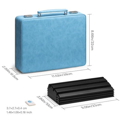 Rummy Game Set, 2-4 Players with 106 Rummy Tiles and 4 Racks, Rummy Travel Game Set with Faux Leather Case, Fun Family Classic Board Games (Blue) - color: Blue