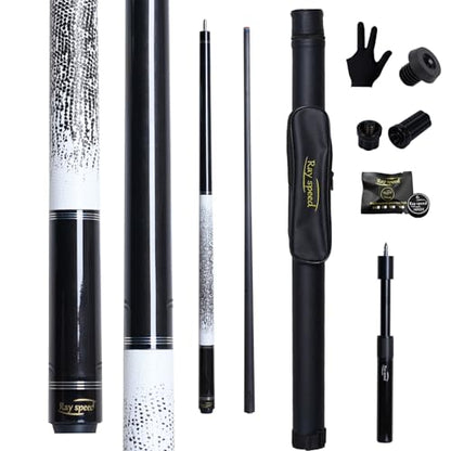 Carbon Fiber Pool Cue Stick 12.5mm Rainbow Tip Low Deflection Pool Stick with Uni-loc Pin Joint and Extension Pool Stick-20 oz - color: White