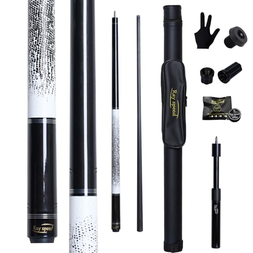 Carbon Fiber Pool Cue Stick 12.5mm Rainbow Tip Low Deflection Pool Stick with Uni-loc Pin Joint and Extension Pool Stick-20 oz - color: White