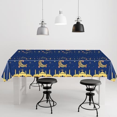 2 Pack Eid al-Fitr Plastic Table Covers Table Cloths BBQ Picnic Party Table Cloth Blue Table Cover 54 x 108 in - color: Blue