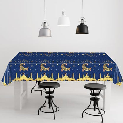 2 Pack Eid al-Fitr Plastic Table Covers Table Cloths BBQ Picnic Party Table Cloth Blue Table Cover 54 x 108 in - color: Blue