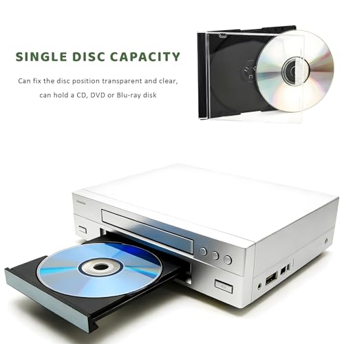 6PCS Standard Single Clear CD Jewel Case, 10 mm Thin Plastic DVD Protective Cases Replacement w/Assembled Tray, Square-Shaped Single Disc Storage Box for Most Cars (Transparent & Black) - color: Transparent & Black