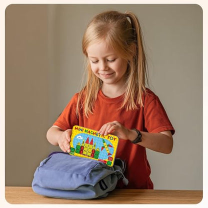 46PCS Mini Magnetic Tiles, Magnetic Tiles Travel Set with Case, STEM Educational Building Set Construction Toys for Kids Ages 3+, Portable Building Toys for Toddlers, Boys & Girls Birthday Gift - style: 46 PCS