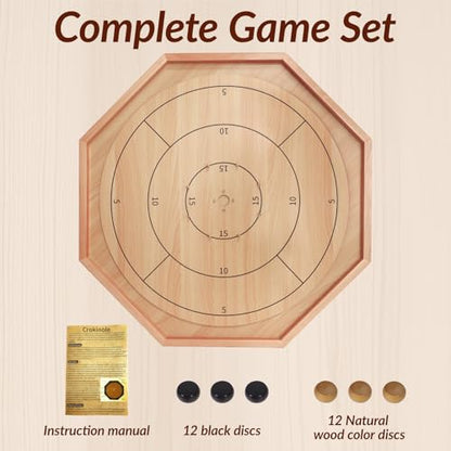Crokinole Board Game -30 inch Large Classic Board Game,Beech Wood Frame Deluxe Tournament Crokinole Set with 24 Discs,for Family and Party