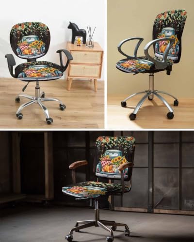Savannan Office Chair Cover, Autumn Pumpkin Truck Protective Stretch Elastic Universal Cover for Desk Task Chair,Computer Rotating Chair 1 Pcs Fall Leaves on Wood