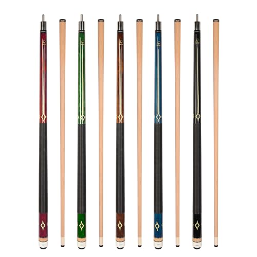 ASKA Set of 5 Pool Cue Sticks 58", 2-Piece Construction, 5/16x18 Joint, Hard Rock Canadian Maple, 13mm Hard Glued On Tip, Mixed Weights and Colors, Choice of Style - style: L7