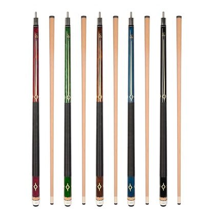 ASKA Set of 5 Pool Cue Sticks 58", 2-Piece Construction, 5/16x18 Joint, Hard Rock Canadian Maple, 13mm Hard Glued On Tip, Mixed Weights and Colors, Choice of Style - style: L7