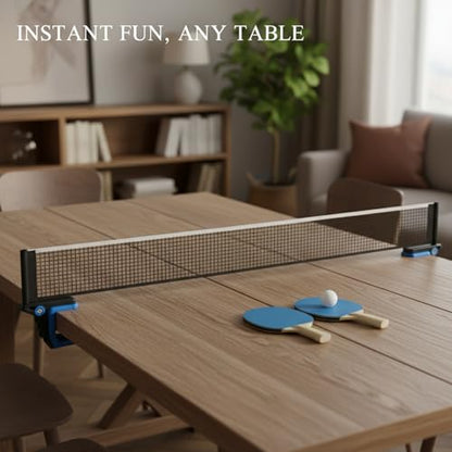 Retractable Table Tennis Net Set with Rackets and Balls, Portable Ping Pong Kit for Flat Surfaces - color: Black