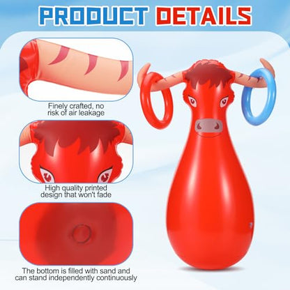 Arrowbash 2 Pcs Inflatable Ring Toss Set Include 2 Inflatable Base 12 Rings for Cowboy Fiesta Rodeo Luau Beach Pool Birthday Party Supplies