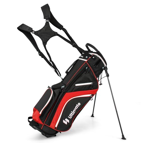 KOTEK Golf Stand Bag, 14 Way Top Divider Golf Club Bag with Cooler, 6 Zippered Pockets, Rain Hood, Adjustable Dual Shoulder Straps & Umbrella Holder, Lightweight Golf Bag for Men Women - color: Red