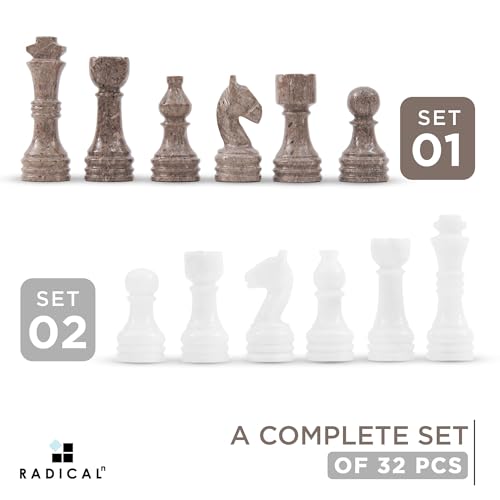 Radicaln Marble Chess Pieces 3.5" Handmade White & Oceanic Chess Figures | Natural Stone, Hand Polished, Premium Finish, 32 playing Pieces, Unique Veining, Timeless Design - color: White and Oceanic