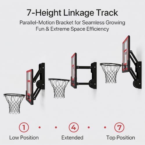 Efficraft Mini Basketball Hoop, Adjustable Indoor Wall Mount, Silent Ball | 7 Level Adjustable Height, Quiet&Bounce Dual Ball Set, Shatter Resistant pc Backboard, Spring Metal Rim, Metal Bracket - color: Red, size: Small