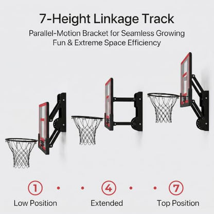 Efficraft Mini Basketball Hoop, Adjustable Indoor Wall Mount, Silent Ball | 7 Level Adjustable Height, Quiet&Bounce Dual Ball Set, Shatter Resistant pc Backboard, Spring Metal Rim, Metal Bracket - color: Red, size: Small
