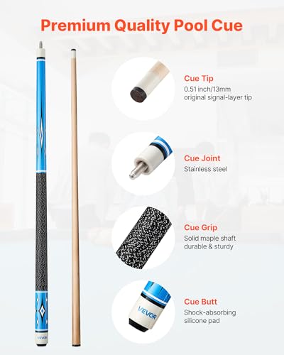 VEVOR Pool Cue, Pool Stick, 58 inch Billiard Pools Cue Stick with Multi-Layer Tip & ABS Connection Ring, Cues Sticks for Professional Pool Table, Bar, Home, Office - style: 4 Piece Pool Stick