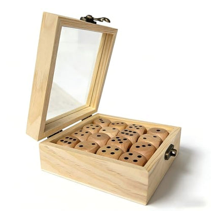 Premium 16-Piece Natural Wooden Dice Set with Clear Window Gift Box - 25mm Eco-Friendly Rounded Corner Dice for Board Games, Math Learning, Teaching & DIY Crafting - Rustic Tabletop Decor
