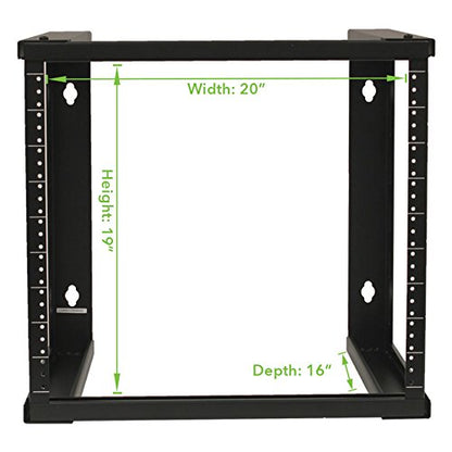 NavePoint 9U Wall Mount Rack - Server Rack for 19 Inch IT Equipment Open Frame Rack – Network Rack for AV & Server Equipment 16” Deep Rack, Black - size: 9U