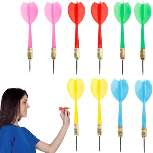 10-Pack Steel Tip Darts –for Dartboard Gameses, 5 Colors (Blue, Pink, Yellow, Green, Red), 2 of Each Color – Balanced & Durable Steel-Tipped Darts for Indoor Bar & Home Play