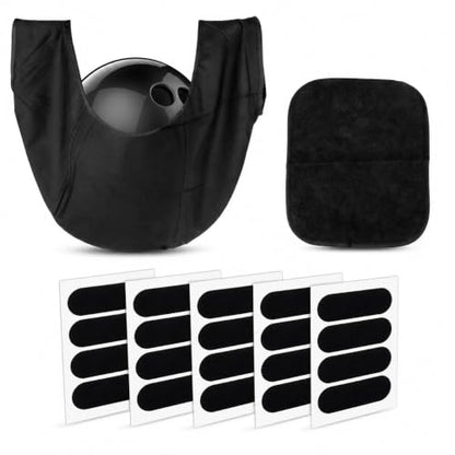 RAINFLOW 18PCS Bowling Accessories for Men Women - 1PC Bowling Ball Bag,1PC Towel and 16PCS Thumb Tape,Black BowlingBall Cleaner and Polisher