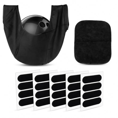 RAINFLOW 18PCS Bowling Accessories for Men Women - 1PC Bowling Ball Bag,1PC Towel and 16PCS Thumb Tape,Black BowlingBall Cleaner and Polisher