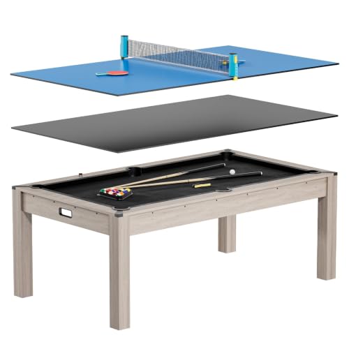Garvee 7FT 3 in 1 Pool Table with Dining & Table Tennis Top, Multi-Game Table with Accessories (Balls, Cues, Ping Pong),Convertible Billiards and Table Tennis,HDF Wood Grain Finish & Chrome Accents - color: Black