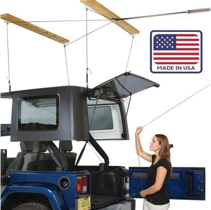 HARKEN - Truck Cap Overhead Garage Storage Hoist, Self-Leveling, Safe Anti-Drop System, Easy One-Person Operation, Smart Garage Organization - 7806 - size: 10 ft Ceiling, 200 lb Max