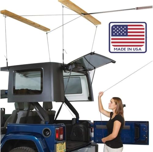 HARKEN - Truck Cap Overhead Garage Storage Hoist, Self-Leveling, Safe Anti-Drop System, Easy One-Person Operation, Smart Garage Organization - 7806.12 - size: 12 ft Ceiling, 200 lb Max