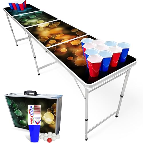 8-Foot Regulation Length Folding Table w/Optional Cup Holes, LED Lights, Custom Graphic (Choose Your Model) - color: Bubbles, style: Base Model
