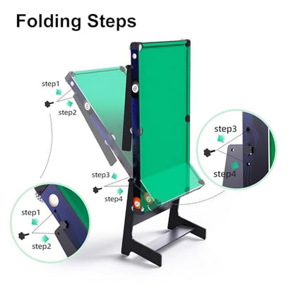 Compact Folding Pool Table, Portable Billiards Table, Strong and Resilient Ideal for Game Rooms, Basements, and Entertainment Spaces