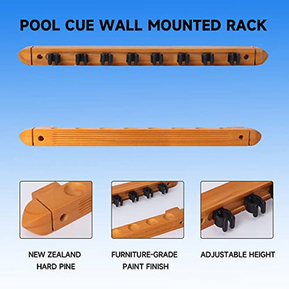 GSE Games & Sports Expert 2-Piece 6/8/12 Billiard Pool Cue Rack Wall Mounted Holders, Billiard Cue Sticks Wall Rack Set - style: 8 Cue - Oak