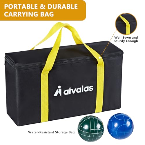Aivalas Bocce Ball Set, 107mm Outdoor Bocci Game with 8 Resin Balls, Pallino for Backyard Lawn Beach, Outdoor Yard Party Games for Family Kids Teens Beginners (2-8 Players)
