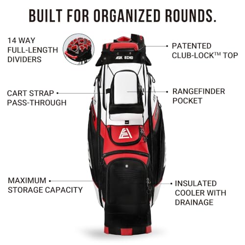 ASK ECHO T-Lock Golf Cart Bag, Quiet 14-Way Full-Length Divider - color: White